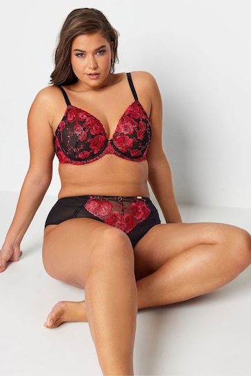 Yours Curve Red Hallie Embroidery Underwired Non Padded Bra