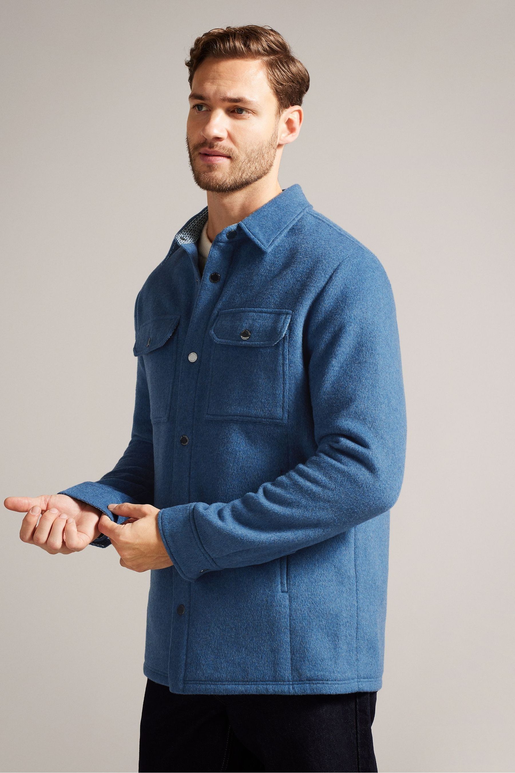 Buy Ted Baker Aderbry Blue Wool Blend Over Shirt from the Next UK