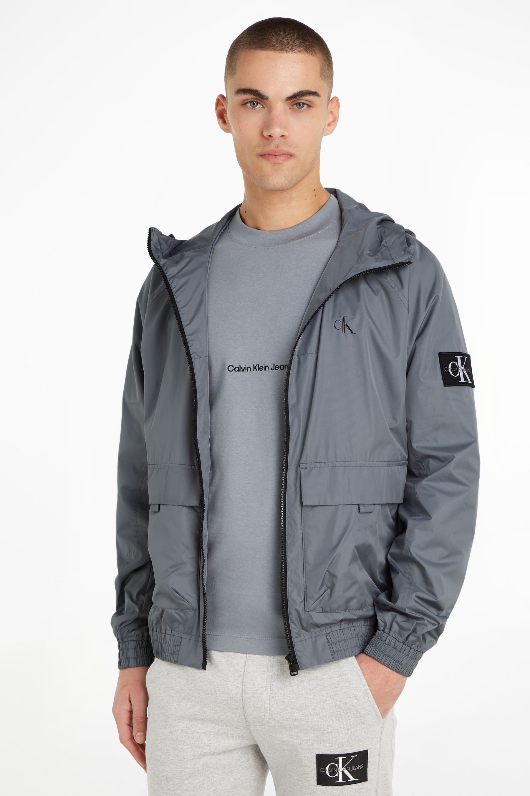 Buy Calvin Klein Jeans Grey Hooded Harrington Jacket from Next Latvia