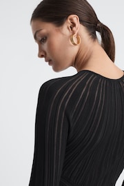 Reiss Black Ida Sheer Striped Bodycon Midi Dress - Image 4 of 5