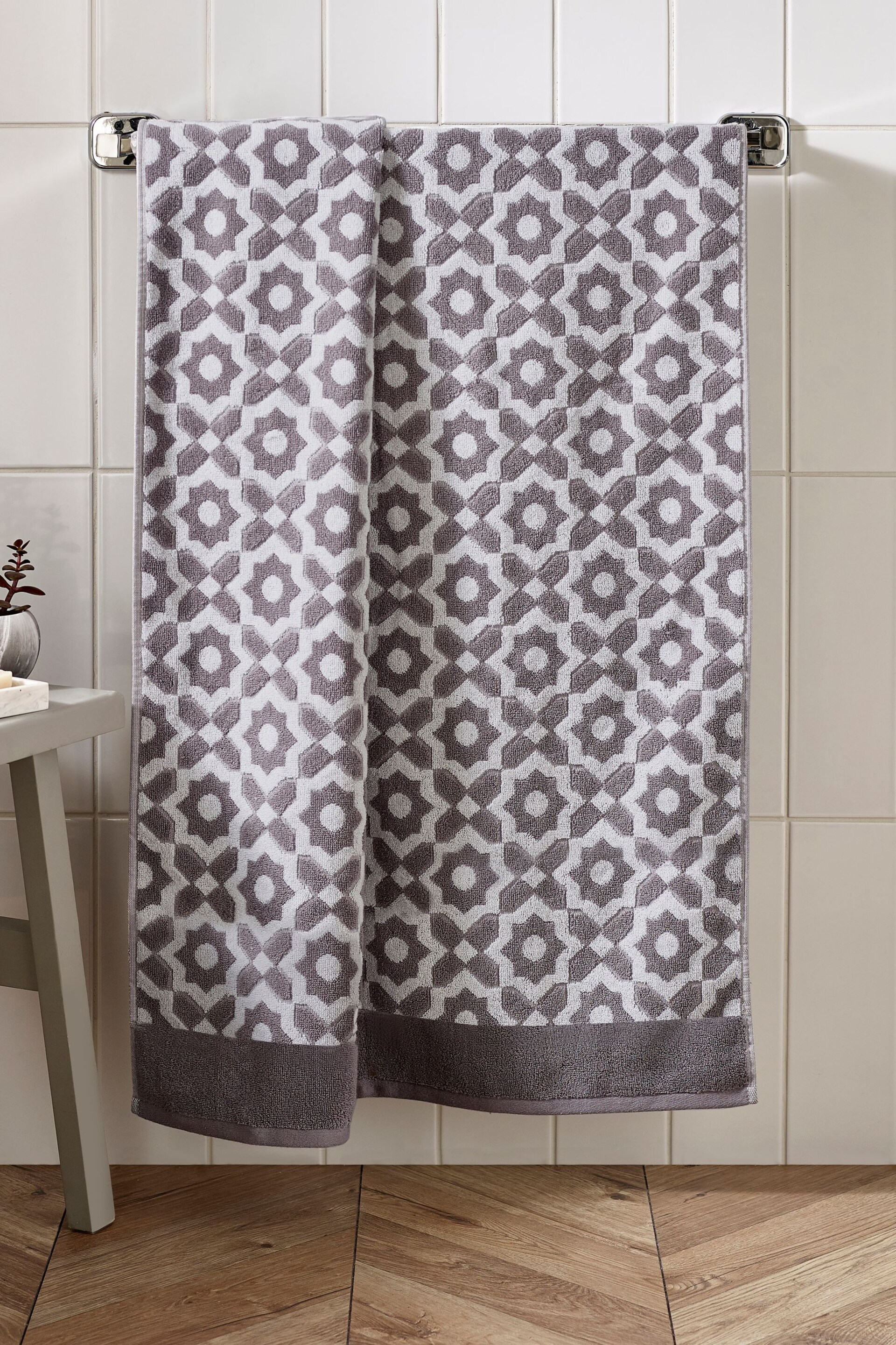 Grey Tile Geo Towel 100% Cotton - Image 1 of 4