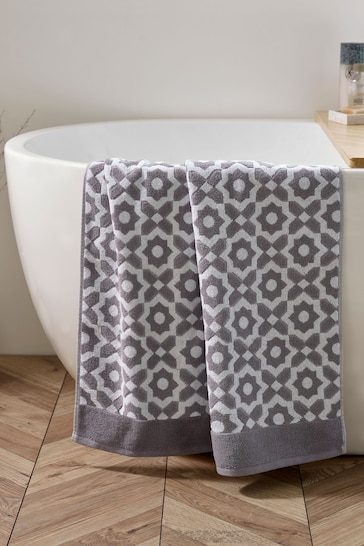 Grey Tile Geo Towel 100% Cotton