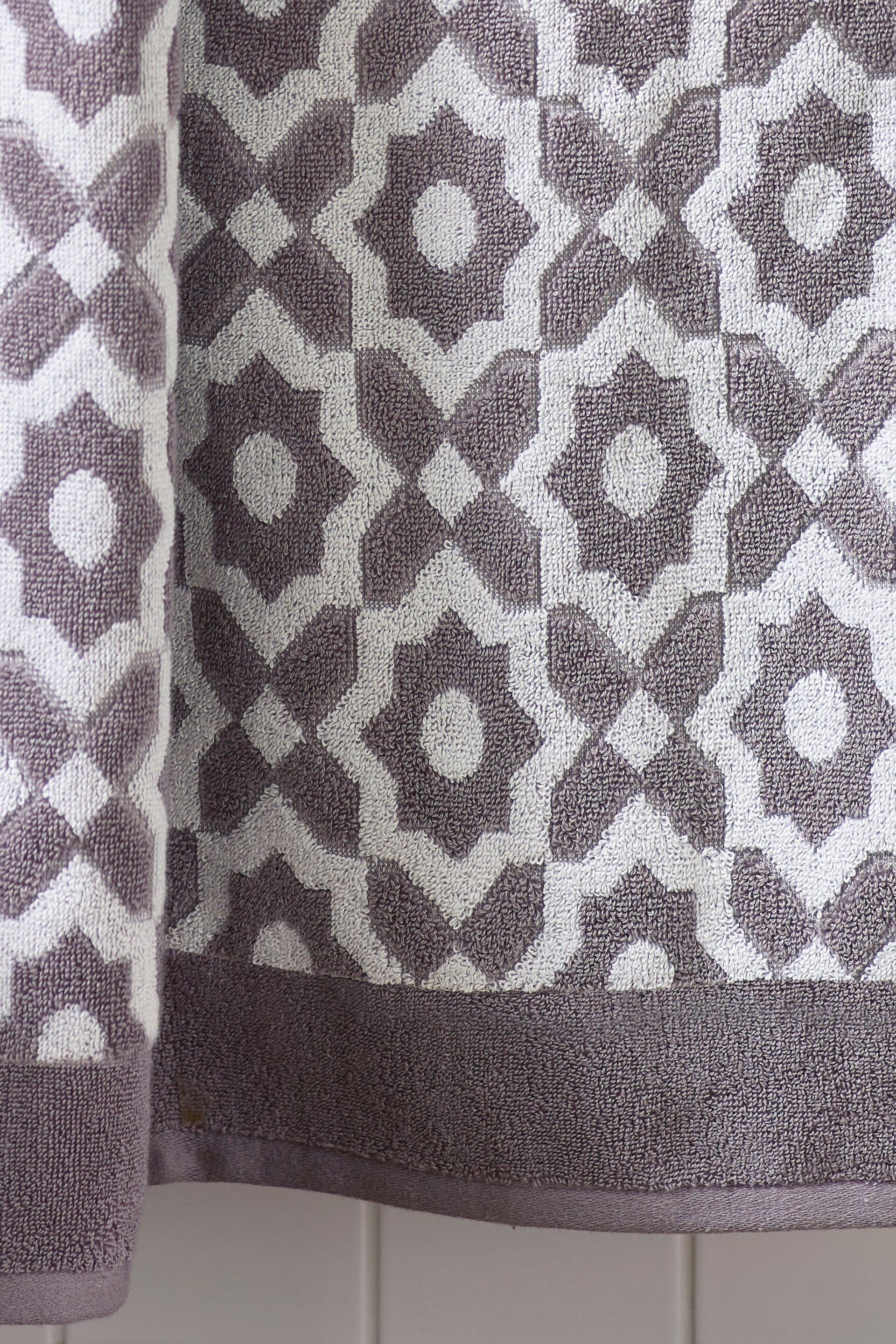 Grey Tile Geo Towel 100% Cotton - Image 3 of 4