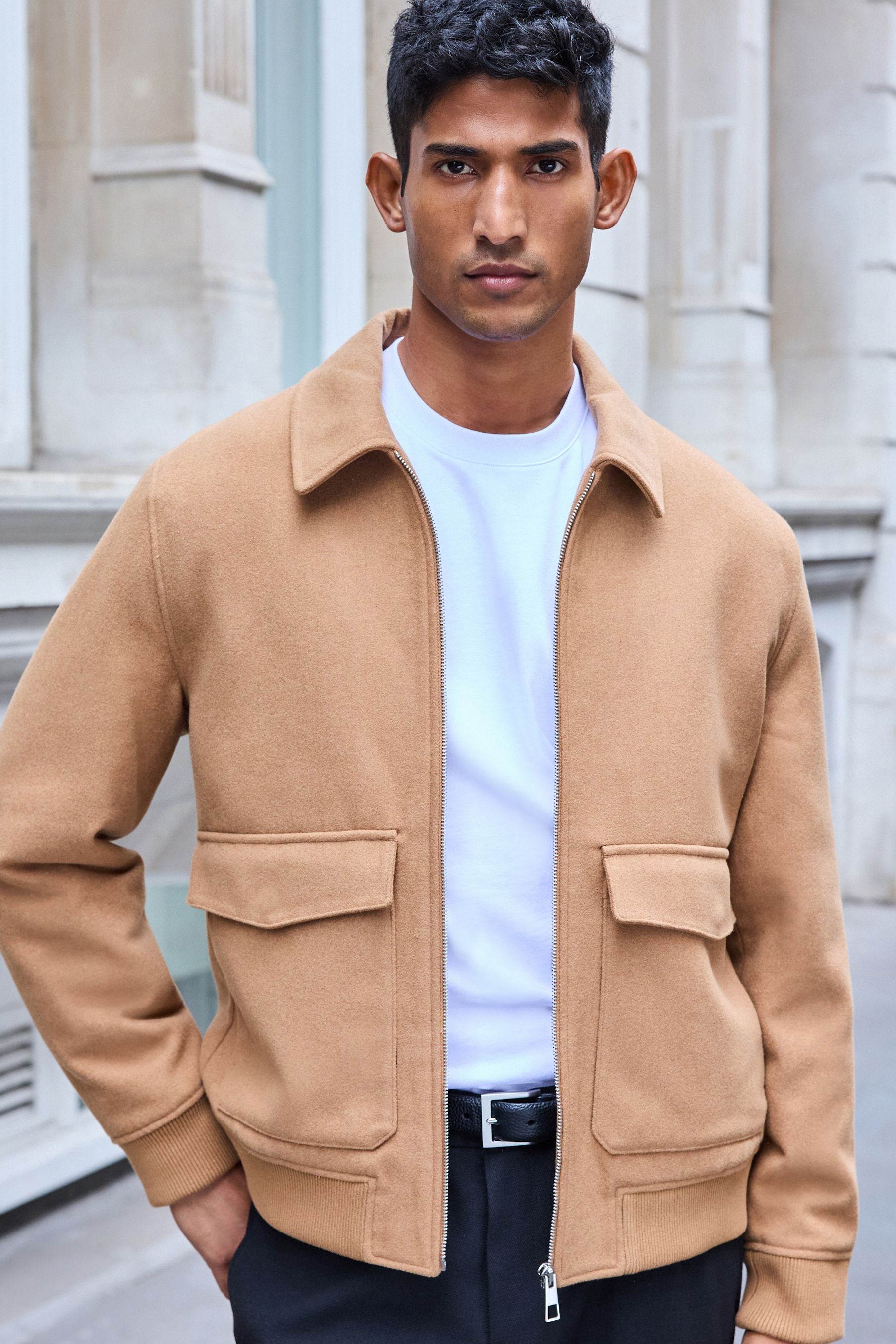 Buy Camel Neutral Zip Through Padded Jacket with Wool from the Next UK online shop