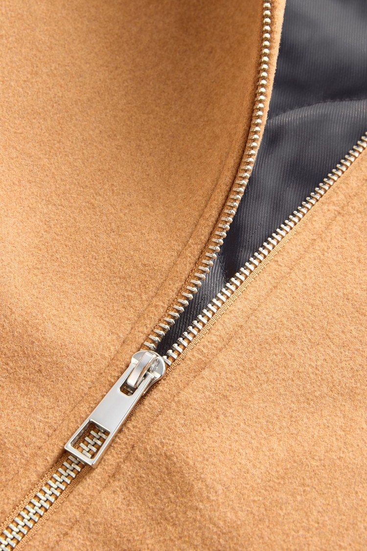 Camel Neutral Zip Through Padded Shacket with Wool - Image 11 of 11