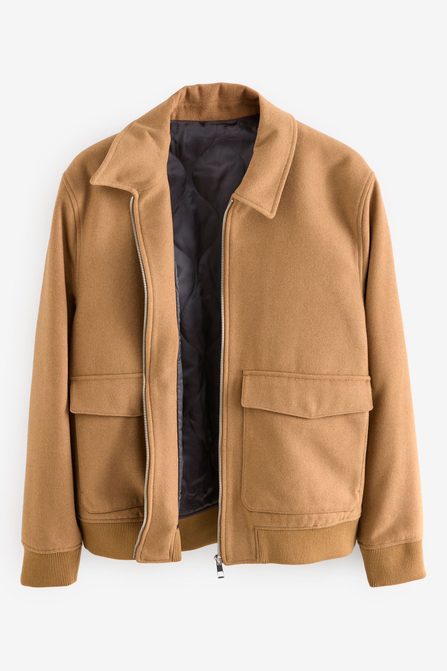 Buy Camel Neutral Zip Through Padded Jacket with Wool from Next Ireland