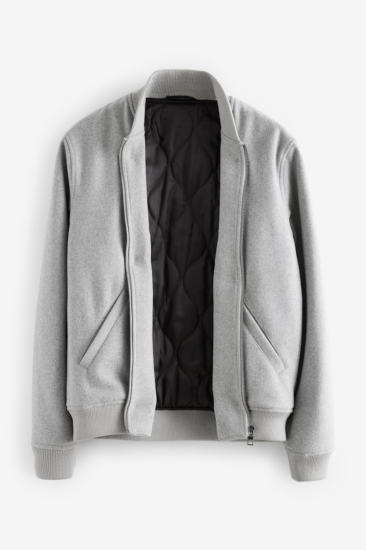 Light Grey Padded Bomber Jacket with Wool - Image 2 of 6