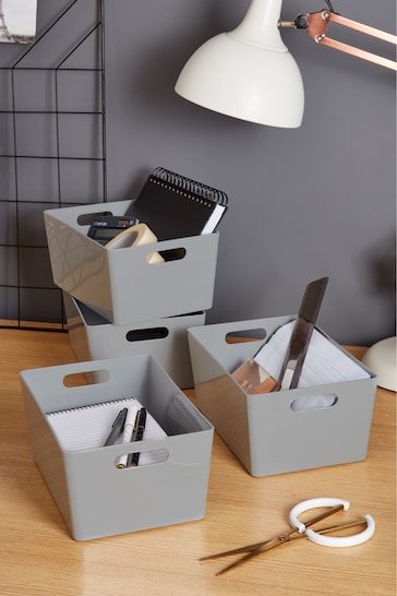 Wham Set of 4 Grey Studio Medium Rectangle Deep Plastic Storage Baskets