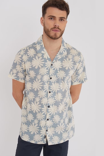Threadbare Blue Short Sleeve Floral Print Cotton Shirt