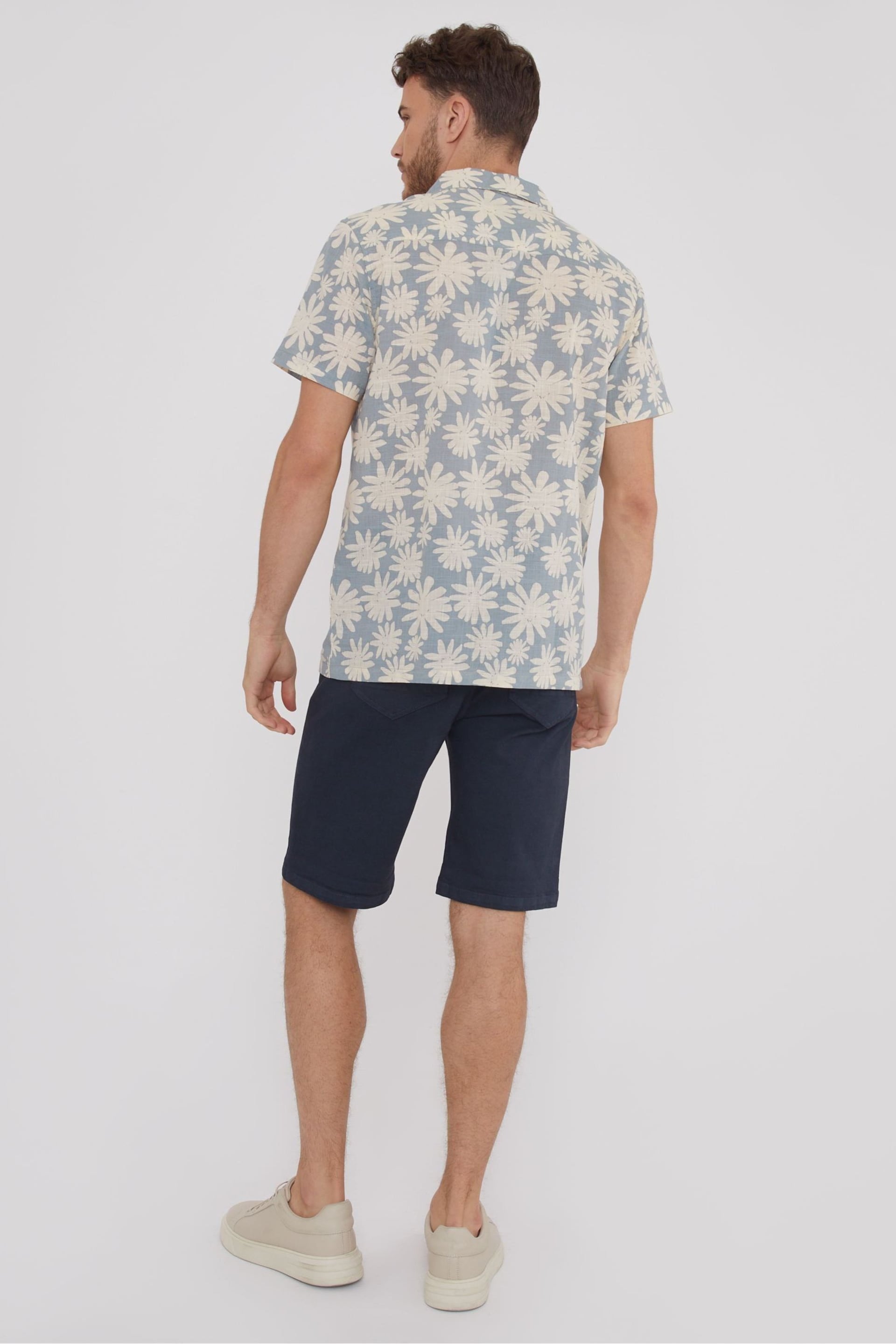 Threadbare Blue Short Sleeve Floral Print Cotton Shirt - Image 3 of 4
