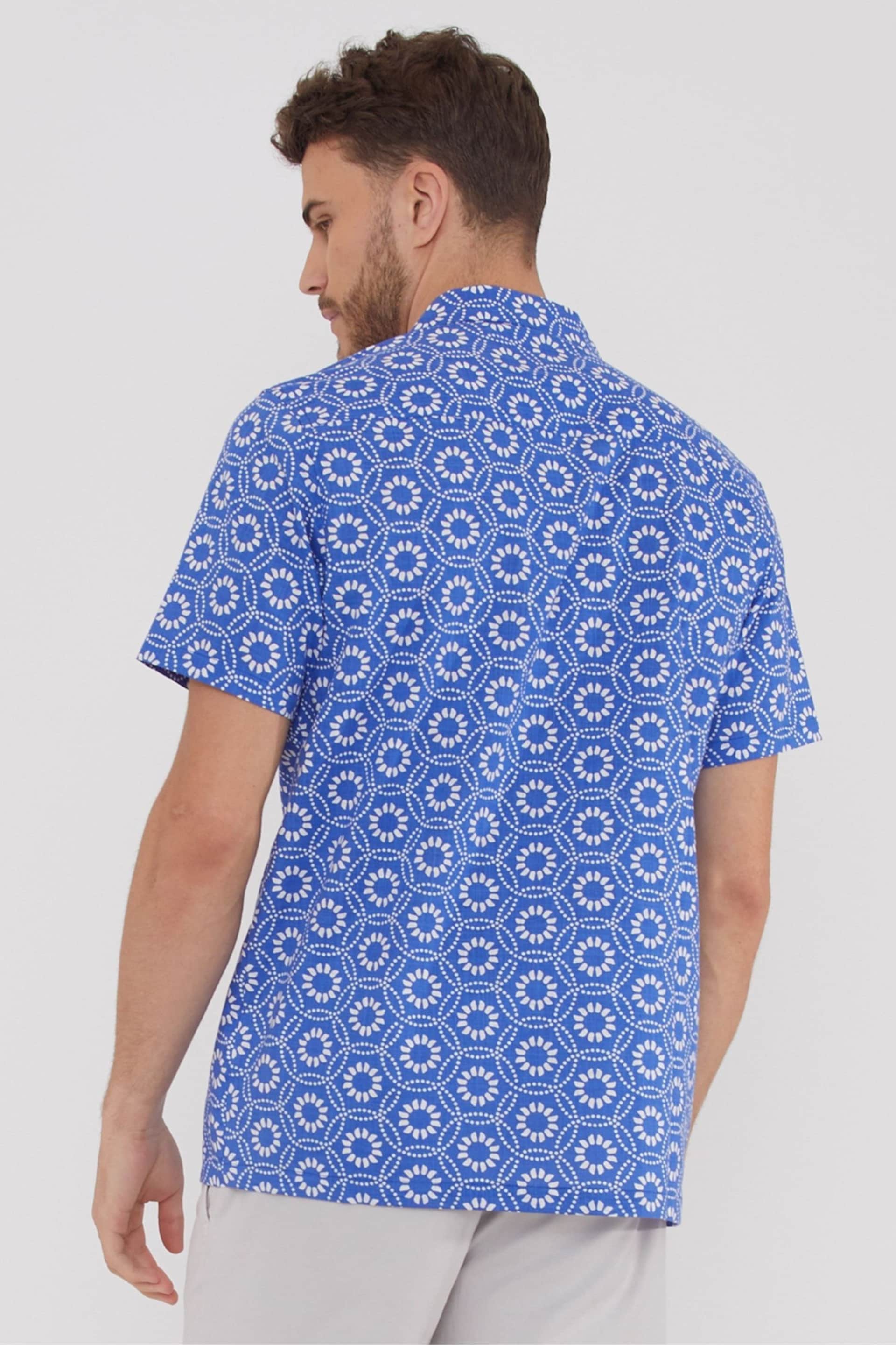 Threadbare Bright Blue Short Sleeve Floral Print Cotton Shirt - Image 2 of 5