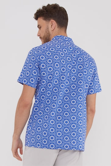 Threadbare Bright Blue Short Sleeve Floral Print Cotton Shirt