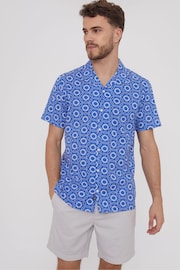 Threadbare Bright Blue Short Sleeve Floral Print Cotton Shirt - Image 3 of 5