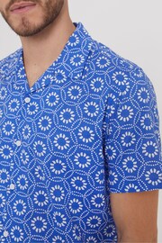 Threadbare Bright Blue Short Sleeve Floral Print Cotton Shirt - Image 4 of 5