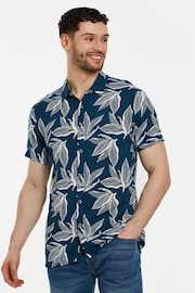 Threadbare Navy Blue Cotton Tropical Print Short Sleeve Shirt - Image 1 of 6
