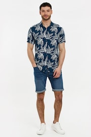Threadbare Navy Blue Cotton Tropical Print Short Sleeve Shirt - Image 3 of 6