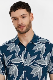 Threadbare Navy Blue Cotton Tropical Print Short Sleeve Shirt - Image 4 of 6