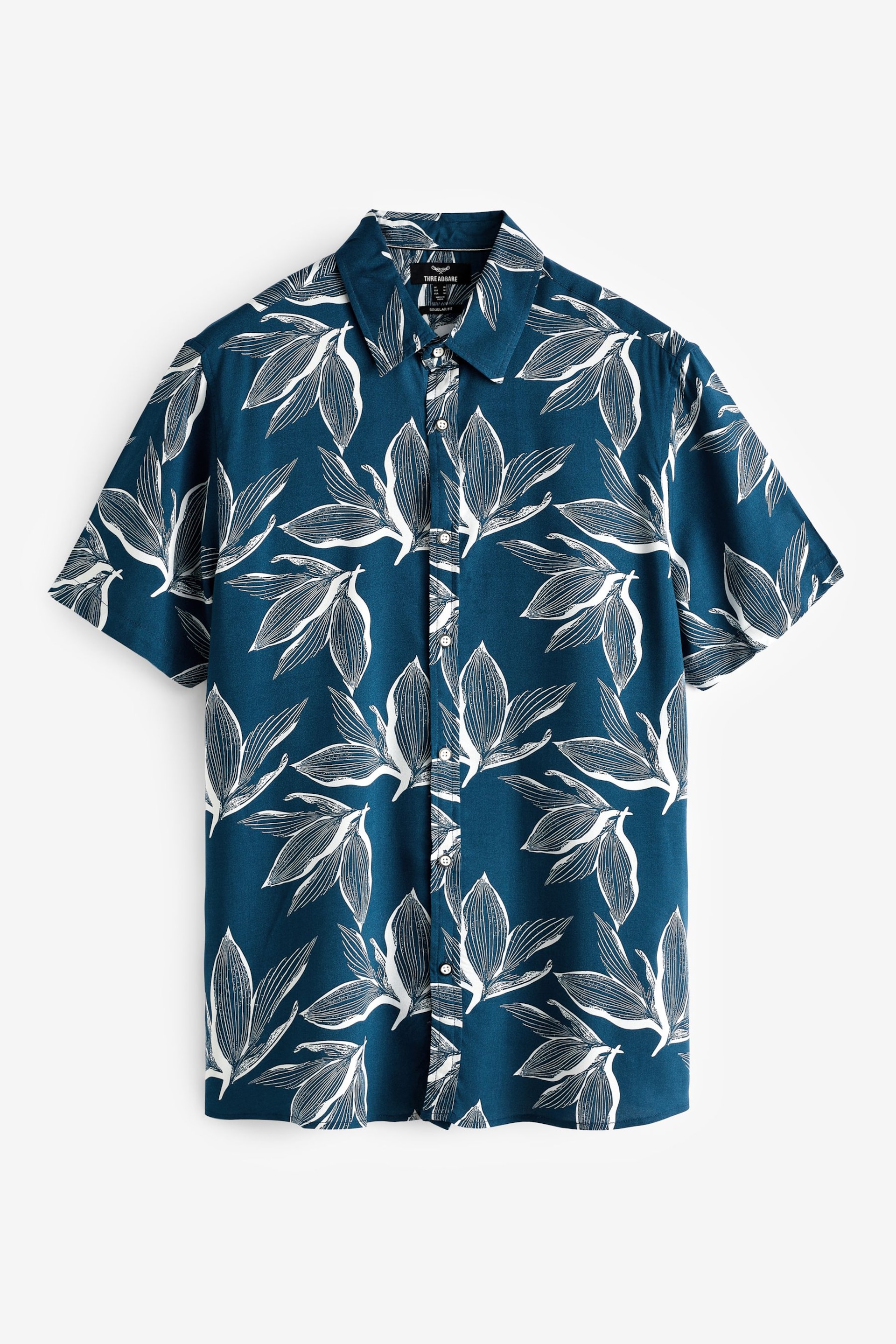 Threadbare Navy Blue Cotton Tropical Print Short Sleeve Shirt - Image 5 of 6