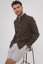 Threadbare Chocolate Oxford Cotton Long Sleeve Shirt - Image 1 of 4