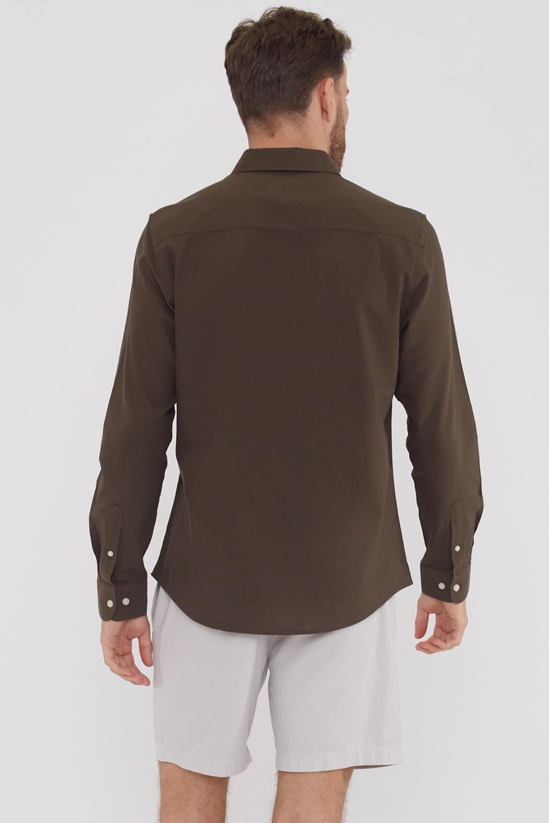 Threadbare Chocolate Oxford Cotton Long Sleeve Shirt - Image 2 of 4