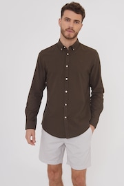 Threadbare Chocolate Oxford Cotton Long Sleeve Shirt - Image 3 of 4