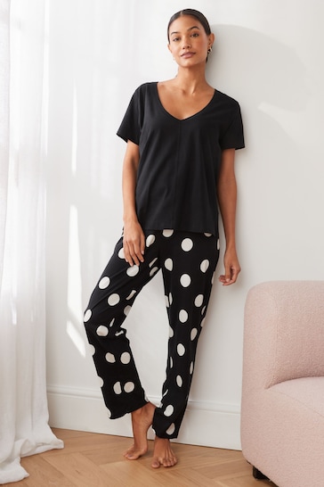 Monochrome Spot Cotton Short Sleeve Pyjamas