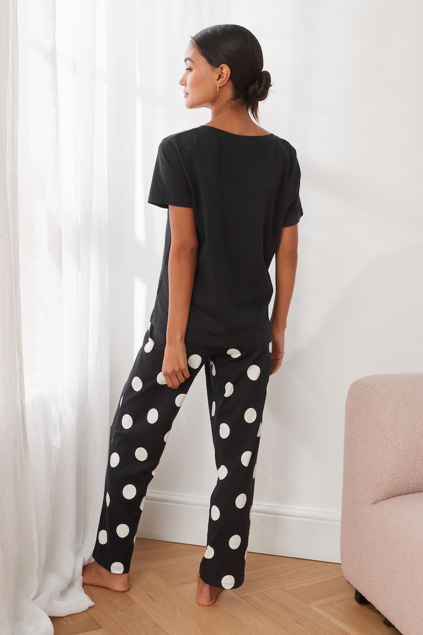 Monochrome Spot Cotton Short Sleeve Pyjamas - Image 3 of 9