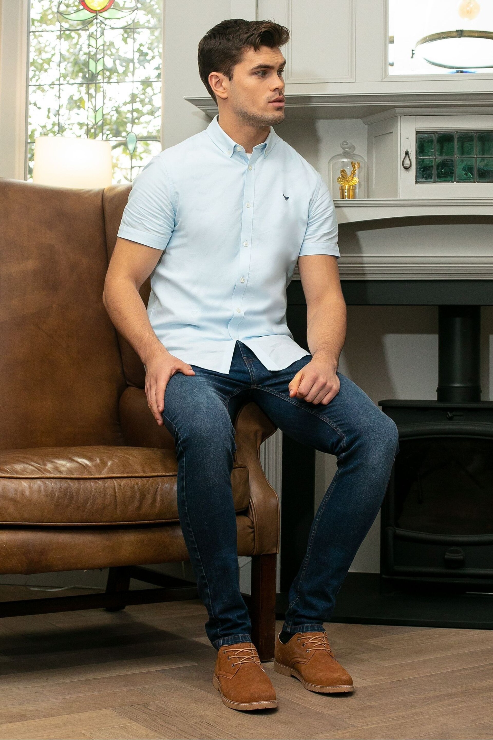 Threadbare Blue Oxford Cotton Short Sleeve Shirt - Image 3 of 4