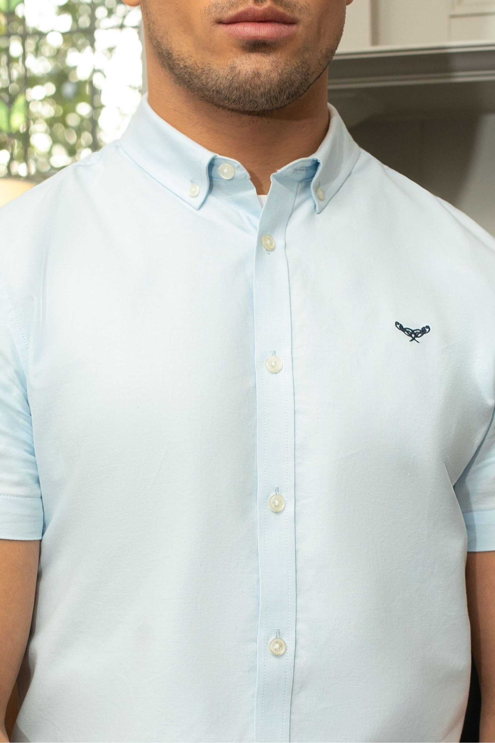Threadbare Blue Oxford Cotton Short Sleeve Shirt - Image 4 of 4