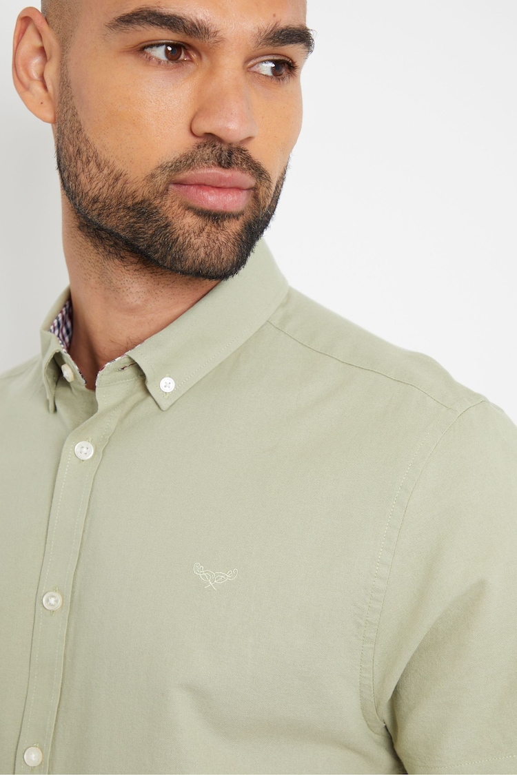 Threadbare Green Oxford 100% Cotton Short Sleeve Shirt - Image 4 of 4