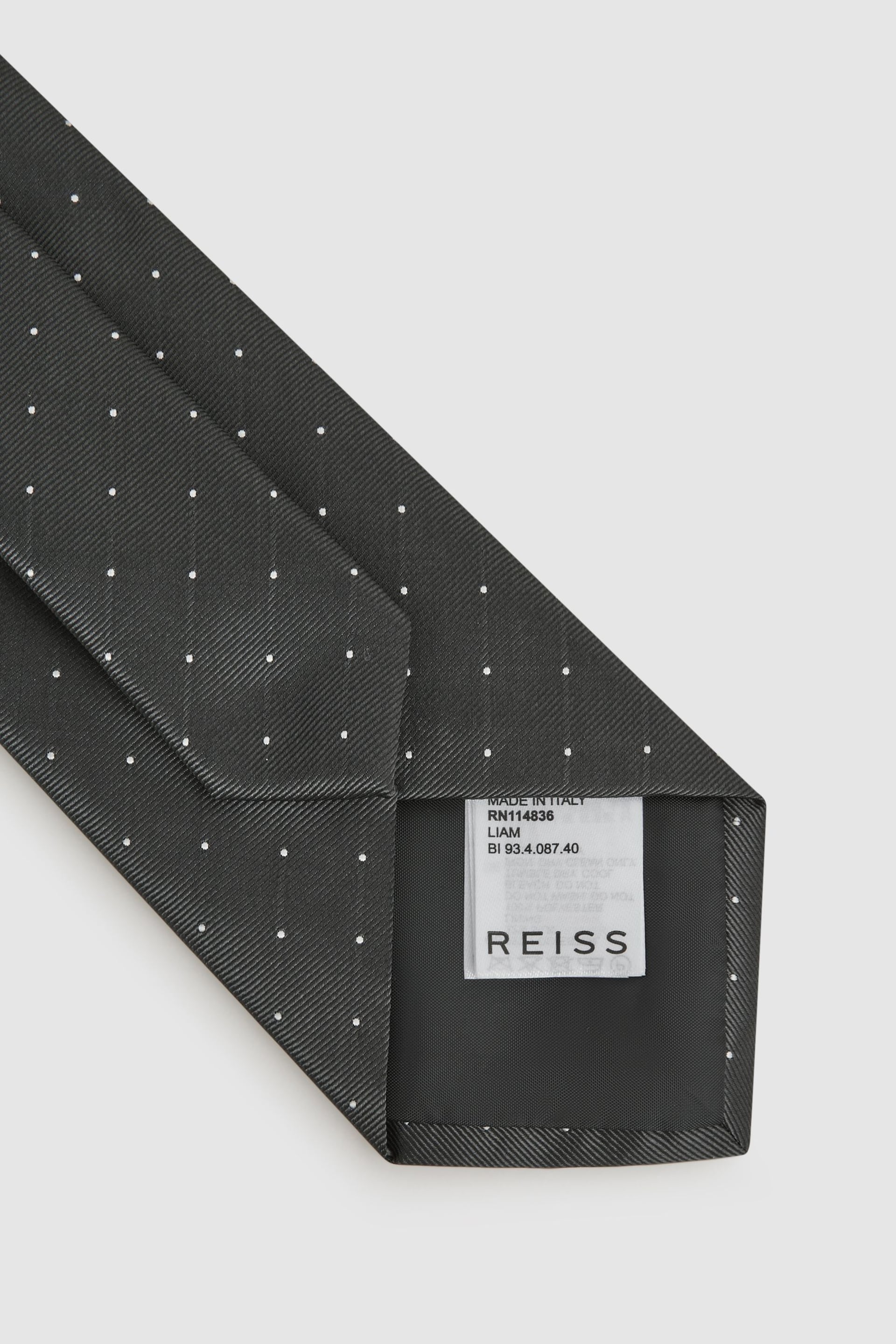 Reiss Charcoal Liam Silk Polka Dot Tie - Image 4 of 5