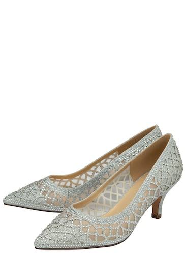 Lotus Silver Diamante Pointed Toe Court Shoes