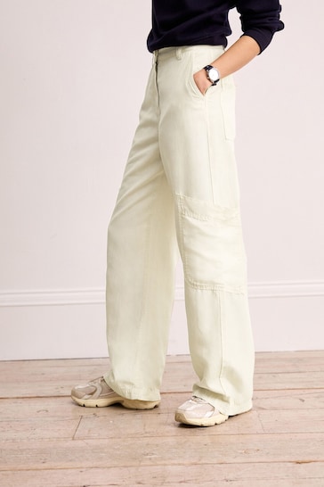 Ecru White TENCEL™ Linen Blend Cargo Wide Leg Trousers
