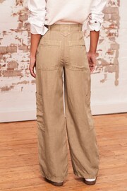 Camel Brown TENCEL™ Linen Blend Cargo Wide Leg Trousers - Image 4 of 7