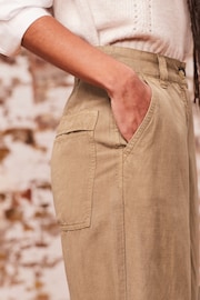 Camel Brown TENCEL™ Linen Blend Cargo Wide Leg Trousers - Image 5 of 7
