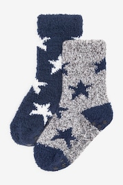 Navy Blue/Grey Stars Cosy Socks 2 Pack - Image 1 of 3