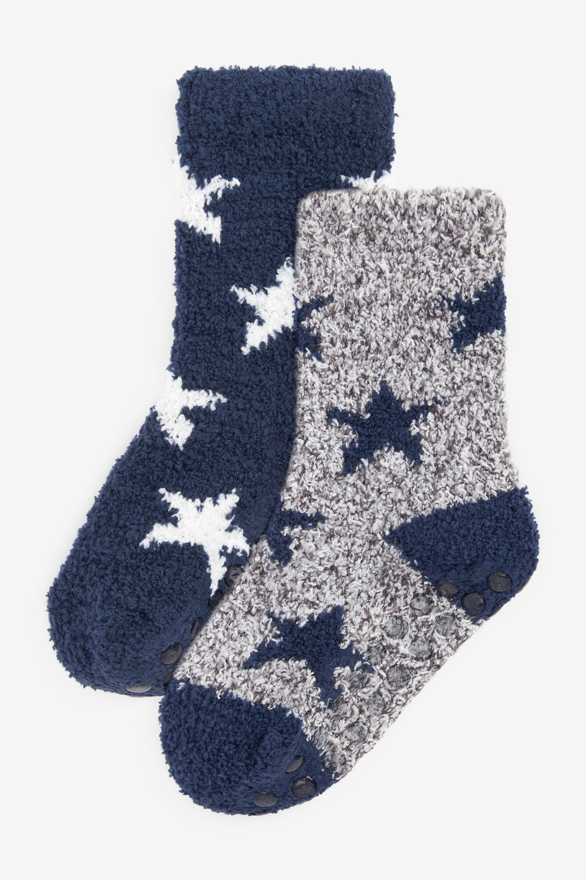 Navy Blue/Grey Stars Cosy Socks 2 Pack - Image 1 of 3