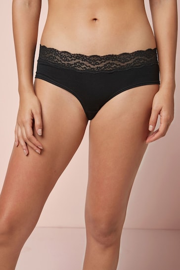 Black Short Cotton and Lace Knickers 4 Pack