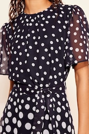 Friends Like These Navy Blue Petite Chiffon Flutter Sleeve with Self Tie Belt Dress - Image 3 of 4
