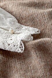 Neutral Brown Lace detail Woven Sleeve Layer Jumper - Image 6 of 6