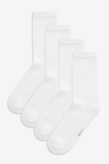 White 4 Pack Cushioned Sole Sport Socks