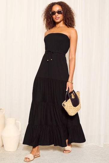 Friends Like These Black Sleeveless Belted Tiered Maxi Dress