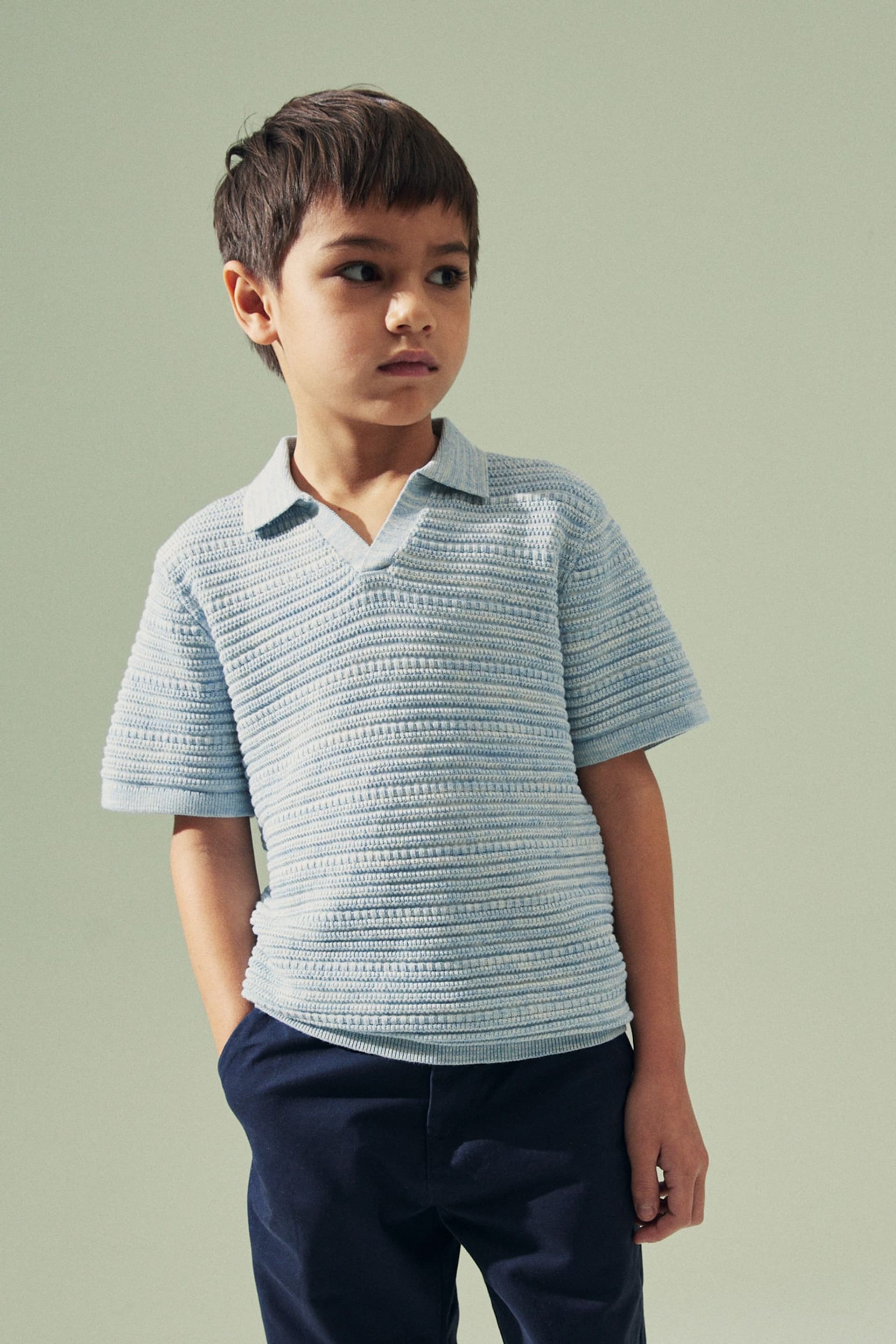 Blue Polo Short Sleeve Trophy Neck Jumper (3-16yrs) - Image 1 of 4