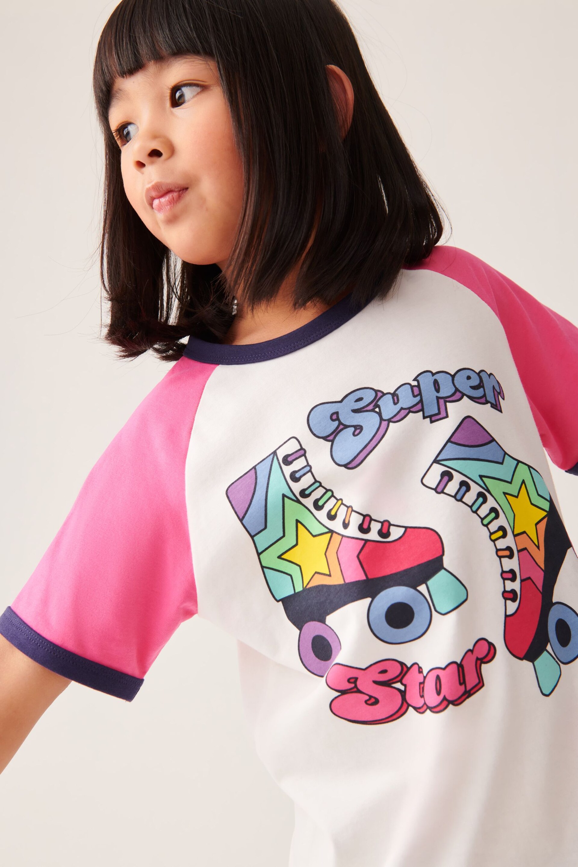 Little Bird by Jools Oliver Ecru/Pink Short Sleeve Raglan Colourful T-Shirt - Image 1 of 5