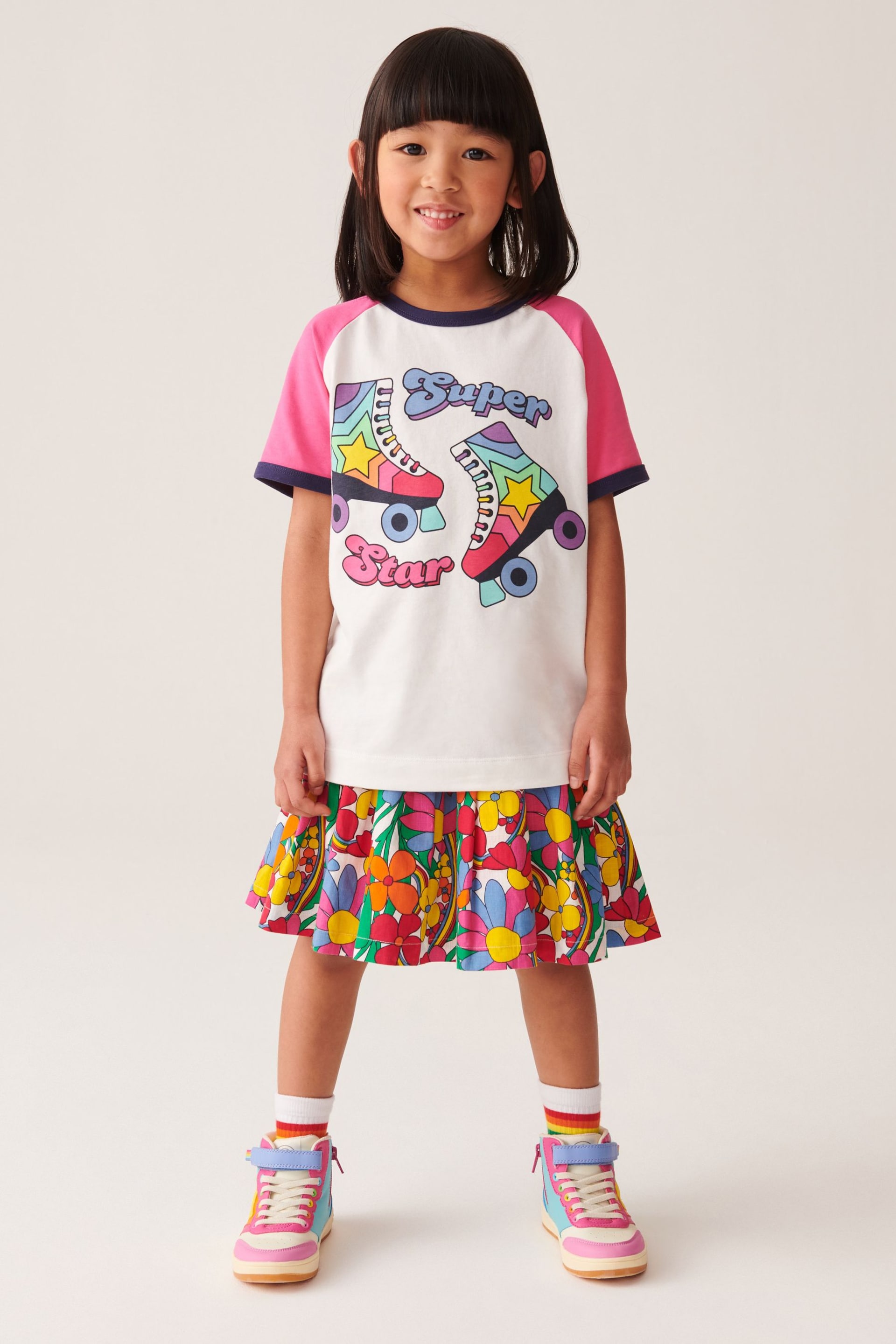 Little Bird by Jools Oliver Ecru/Pink Short Sleeve Raglan Colourful T-Shirt - Image 2 of 5