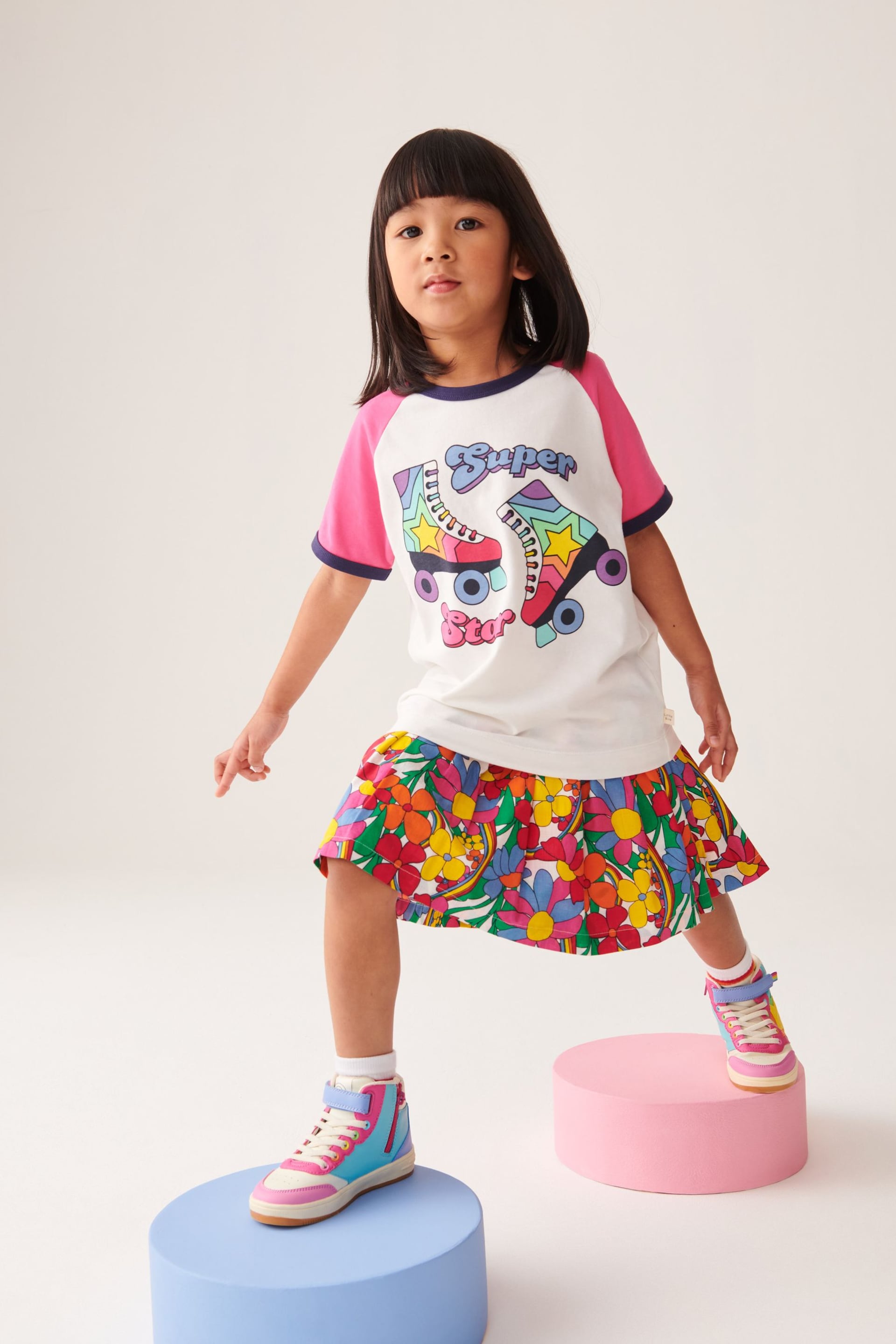 Little Bird by Jools Oliver Ecru/Pink Short Sleeve Raglan Colourful T-Shirt - Image 4 of 5