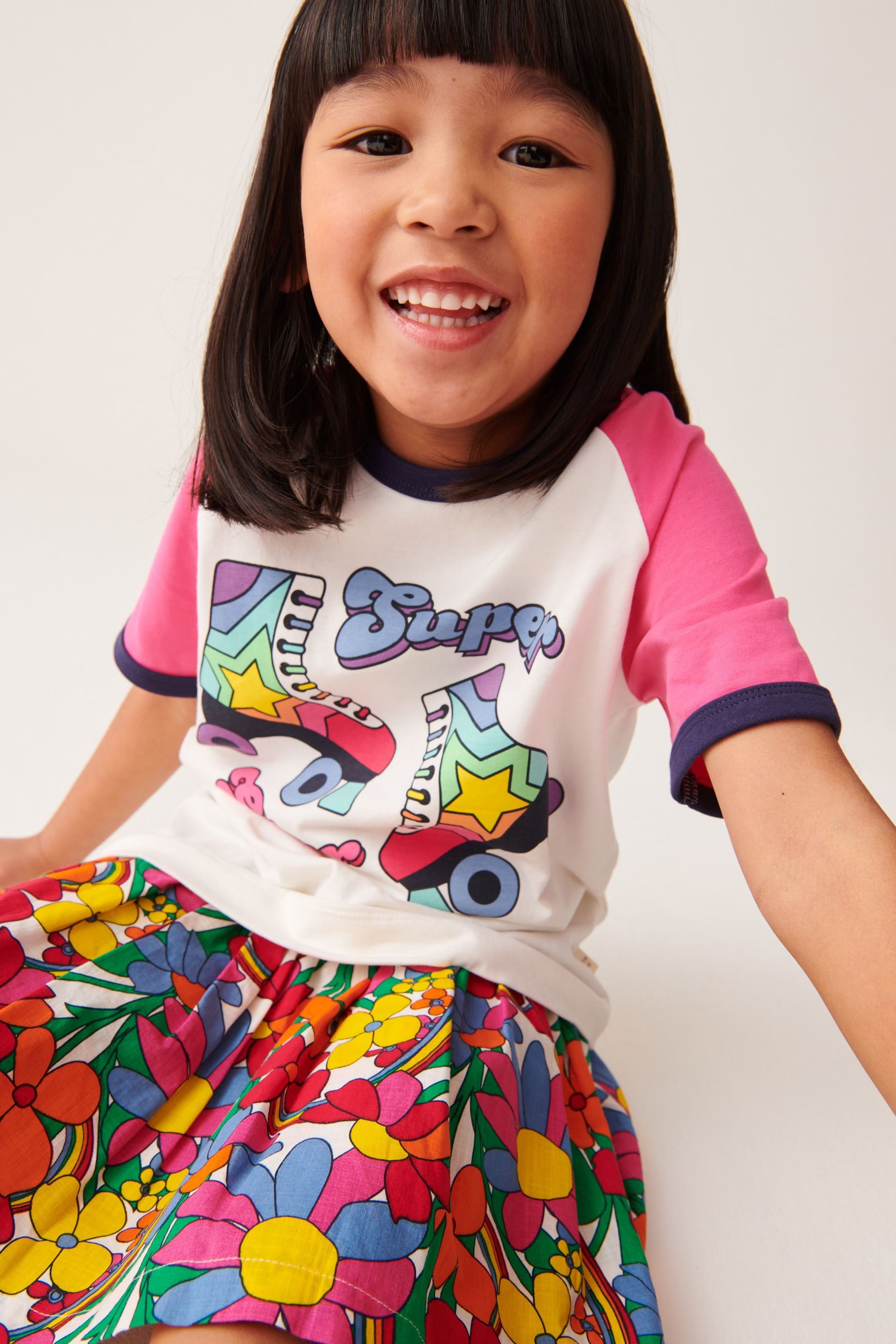 Little Bird by Jools Oliver Ecru/Pink Short Sleeve Raglan Colourful T-Shirt - Image 5 of 5