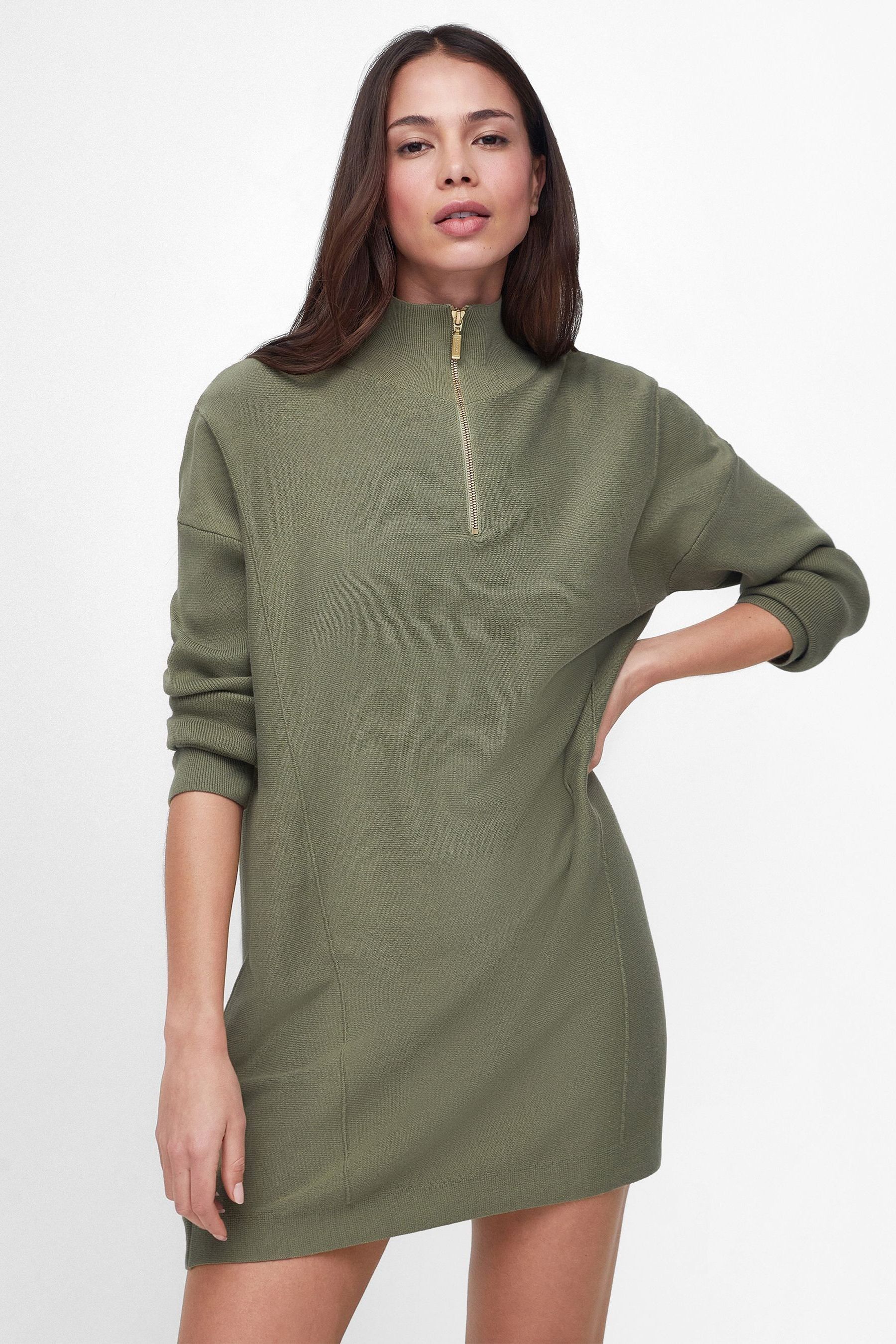 Buy Barbour International Khaki Green Louda Zip Neck Knitted Dress from Next Qatar