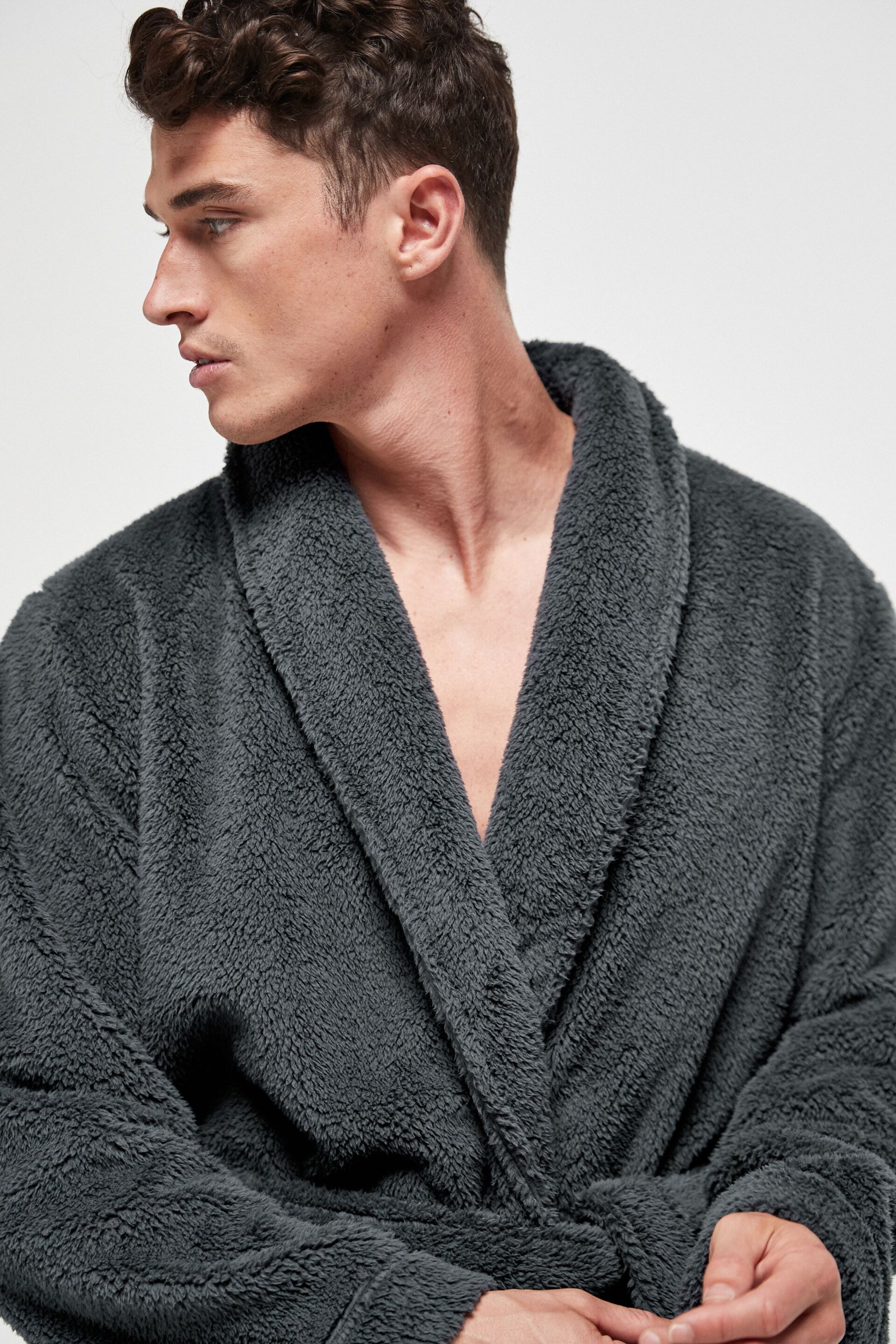 Slate Grey Fleece Dressing Gown - Image 3 of 6