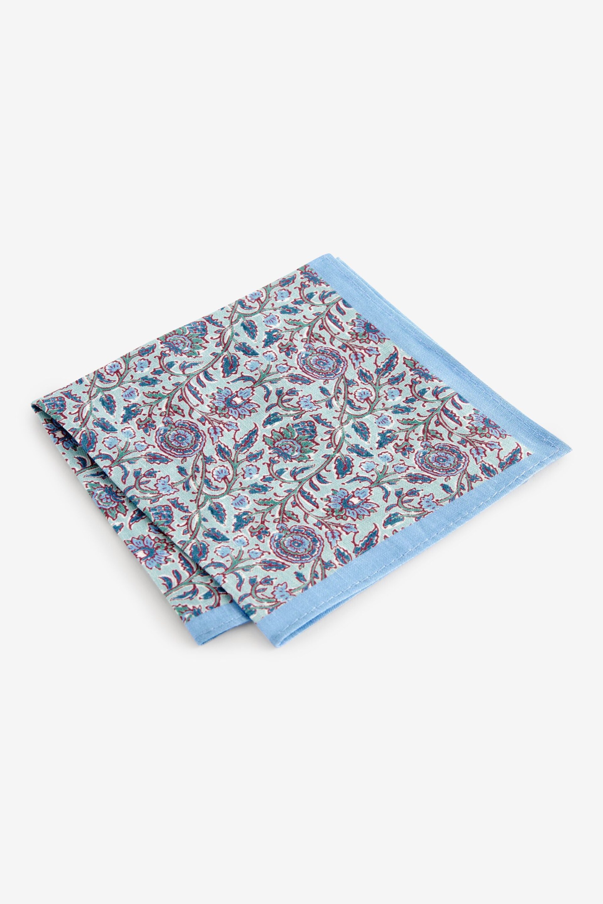 Light Blue Batik Floral Linen Pocket Square - Image 1 of 2